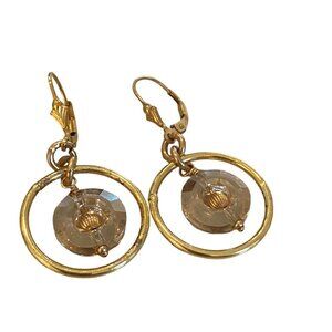 CRYSTAL ROUND DONUT SHAPE GOLD TONE EARRINGS DANGLING
